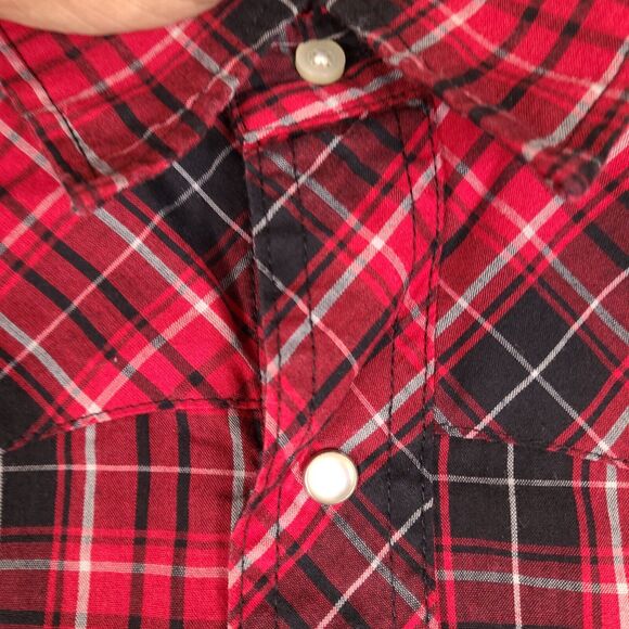 Wrangler Western Shirt Mens 2XL Red‎ Plaid Pearl Snap Flap Pockets Cowboy - Picture 5 of 15
